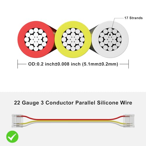 Image of PAUTIX 65.6ft /20M Extension Cable Wire Cord,22AWG 3-pin Wire Cord for Single Color LED Strip Lights,COB /2835 Tape Lights,5V 12V 24V Low Voltage Extension,Red,Yellow,White (Pack of 2)