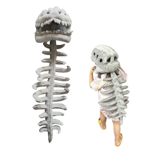 Realistic Dinosaur Skeleton Costume Set Wearable Dino Outfit with 3D Skull Headpiece & Spine Perfect for Fancy Dress Parties and Photos (29.52in)