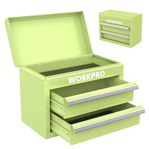 WORKPRO 2 Drawer Mini Tool Box, Metal Tool Chest with 2 Drawer and 1 Top Storage, Ladies Styled Portable Tool Storage for Daily Use 275x150x208mm, Macaron Green