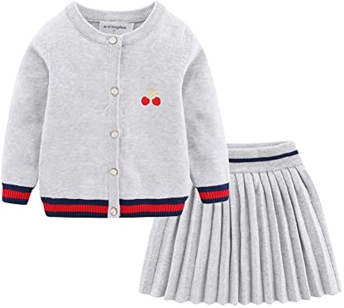 Mud Kingdom Cute Little Girls Ribbed Knit Cardigan Skirt Set School Style