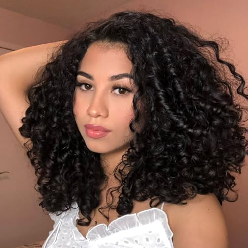 Half Wig Human Hair 16 Inch Water Wave Human Hair Glueless Wigs Flexible Fitting Invisible 3 in 1 Wigs Flip Over Drawstring Wig Beginner Friendly 100% Human Hair Wig For Black Women