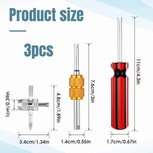 Image of Trinkrittey 3Pcs Tire Valve Stem Tool, Single and Double Heads Valve Stems Core Remover 4-Way Valves Stem Wrench Extractor Tire Repair Tool for Various Valves Cores