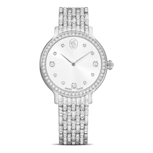 Swarovski Imber Uhr, Silberfarbene, Analoge Damenuhr mit Metallarmband aus Edelstahl und Klaren Kristallen im Rundschliff, Armbandlänge: 14.3-16.6 cm, Armbandbreite: 1.4 cm