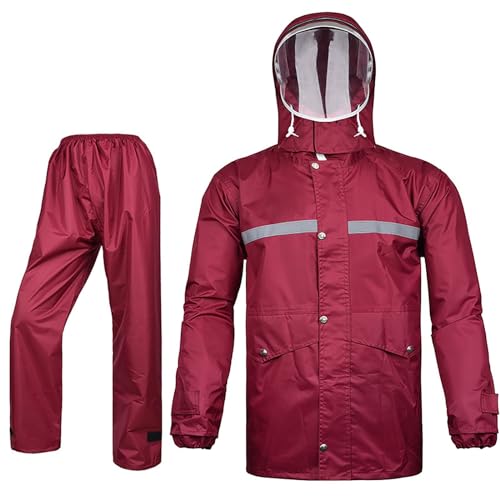 Celanisai Traje de lluvia para mujer y hombre, reflectante, impermeable, traje de moto al aire libre, 2 piezas, chubasquero y pantalones de lluvia, ropa de lluvia holgada ligera para exteriores, Vino