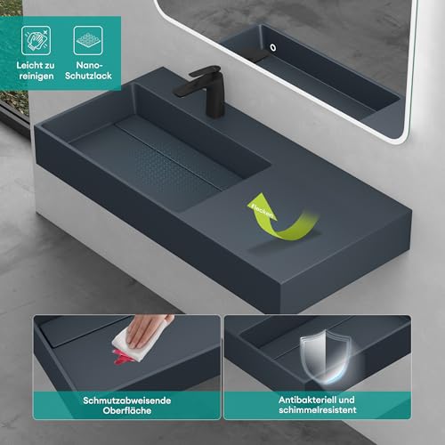Mai & Mai Waschbecken Aufsatzwaschbecken Hängewaschbecken Col12-Links 100x48x13cm in matt Anthrazit aus Mineralguss ohne Überlauf