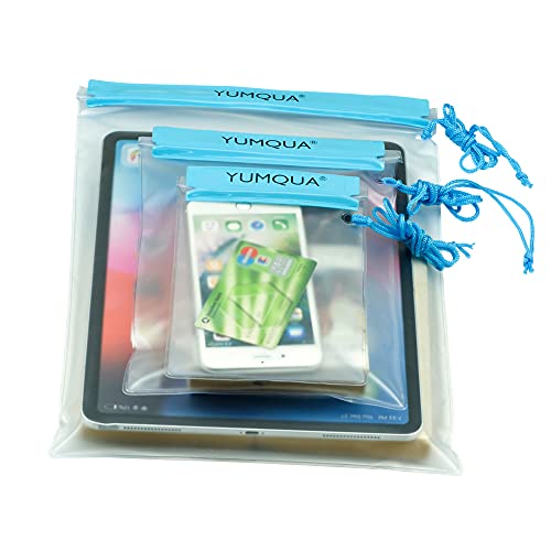 Image of YUMQUA Clear Waterproof Bag, Waterproof Document Pouch Passport Holder Water Tight Map Case Waterproof Pouch Water Proof Small Dry Bags for Kindle Phone Tablet Camera, Kayak Boat PaddleBoard