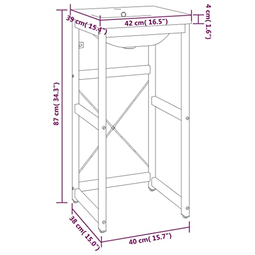 Estructura de lavabo con lavabo cerámico rectangular de pie y mueble de metal 40cm 8