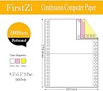 FirstZi Half Sheet (9.5"x5.5") 3 Part Continuous Feed Carbonless Computer Paper for Dot Matrix Printer, 666 Sets NCR Printing Paper, Perfect for Receipt, Invoice, 3 Color, White/Pink/Yellow