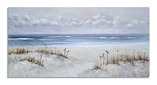Yihui Arts Beach Canvas Wall Art With Textured Beautiful Ocean Paintings Modern Abstract Coastal Artwork With Happy Bird Picturs For Living Room Bedroom Kitchen Decor #TOP2
