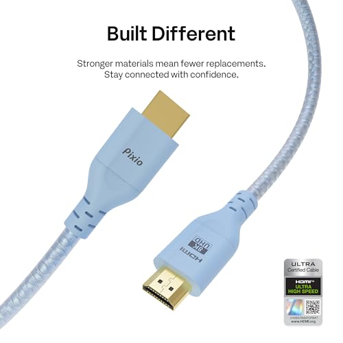 Image of Pixio Blue 8K HDMI 2.1 Cable Ultra Certified Ultra High Speed 10FT 8K 60Hz 4K 120Hz Nylon Braided, Gold Plated Connector, Anti-Breakage, HDR10+, dtsx, eARC, HDCP, Dolby Compatible