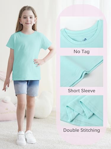 Image of 5 Pack Girls Shirts Short Sleeve T-Shirts Cotton Tshirts Tees Kids Clothes | Classic Fit Shirts for 2T-18Y, Mix & Match Clothes for School /Play /Summer Wear, Soft & Breathable, Long-lasting & Easy Care