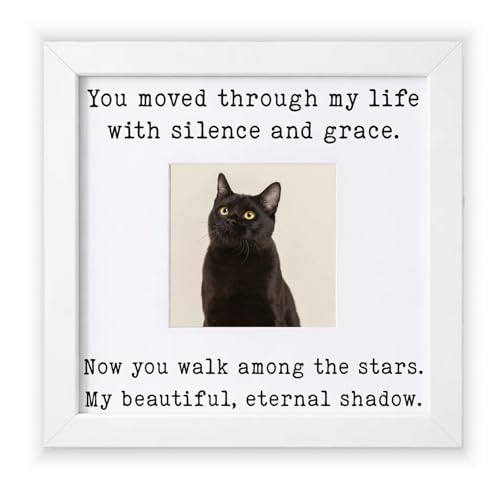 THYGIFTREE Black Cat Memorial Picture Frame for Pet Loss Gifts - My Eternal Shadow Sympathy Tribute for Loss of Black Cat - 9.5x9.5 Rustic Wood Photo Holder - Graceful Star Bereavement Decor