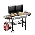 ROVSUN 2-in-1 Propane Gas Grill and Charcoal Grill Combo with Lid, 12000BTU Flat Top Griddle & Charcoal BBQ Grill with Electronic Ignition, Enamel Griddle & Grate for Outdoor Backyard Cooking Barbecue