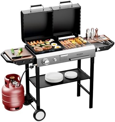 ROVSUN 2-in-1 Propane Gas Grill and Charcoal Grill Combo with Lid...