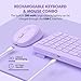 Purple Wireless Keyboard and Mouse Combo for Desktop Mac iPad Bluetooth 2.4 Ghz Rechargeable Slim Silent Click with Number Pad Compatible with Pc, Laptop, Tablet (Purple)