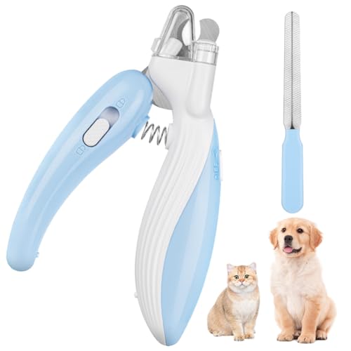 flintronic Tagliaunghie per Gatti e Cani, Antispruzzo Tagliaunghie Animali Domestici, con Illuminazione LED, Protezione di Sicurezza, Lima per Unghie, per Cani e Gatti di Media Piccola Taglia (Blu)