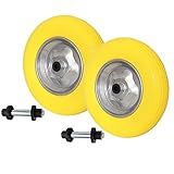 2x Schubkarrenrad Vollgummi PU Pannensicher 4.80/4.00-8 Ø 390mm mit Achse PU Stahlfelge