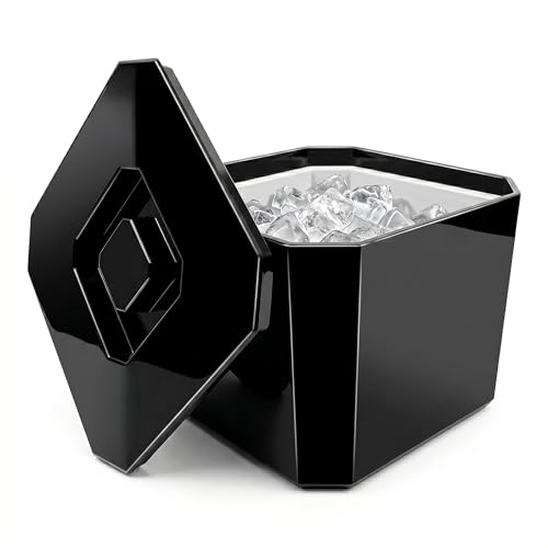 Chabrias Ltd 6L Black Octagonal Insulated Ice Bucket with Lid & Drainage Liner UK Made - Double Wall BPA-Free Plastic Ice Bucket for Parties Bars BBQs Home Bar & Garden Drinks Cooler - UK Made