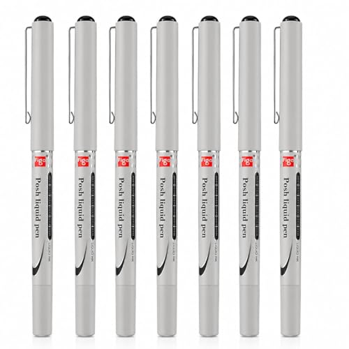 Image of Figo Posh Liquid Roller Pen | Smooth Writing | Fine Tip | Quick Dry Black Ink | Comfortable Grip | Office & School Use | Pack of 7 / Black Ink