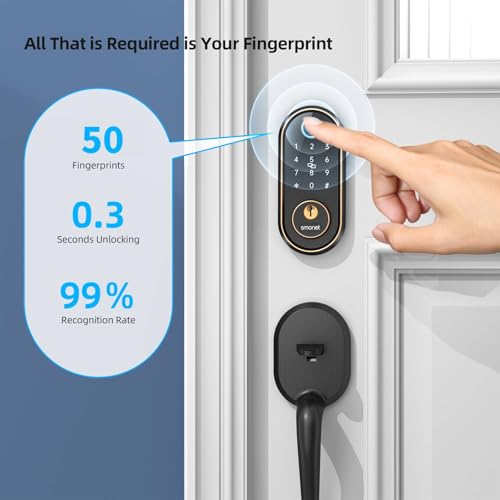 Smart Keyless Entry Door Lock - Fingerprint Electronic Deadbolt Touchscreen Keypad SMONET Biometric Digital Bluetooth Door Lock Smart Deadbolt Compatible with Alexa for Homes and Hotel
