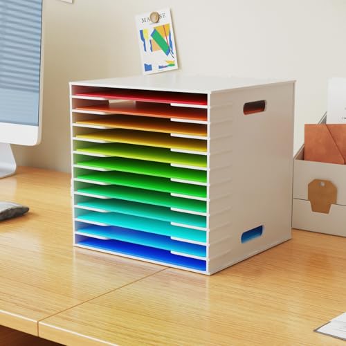 Image of Scrapbook Paper Organizer, 12 Tier Desktop File Sorter Storage Desktop Paper Holder, 13 inch x 12 inch Papers Storage, Document Letter Tray, A4 Papers Document Storage Rack for Home, Office and School