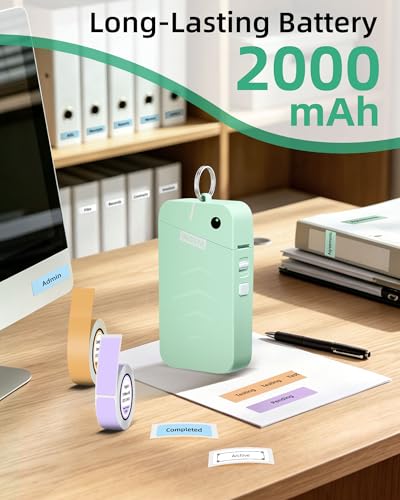 Image of ORGSTA S001 Label Maker Machine with Tape, Portable Bluetooth Label Maker for Home and Office Organization, Thermal Label Printer Mini Sticker Maker with Multiple Templates, Green