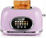 2 Slice toaster Retro acier inoxydable intelligent avec des fonctions Bagel, Cancel et Defrost, écran tactile intelligent pour une opération plus facile, 6 Paramètres de l'ombre de pain, Fentes extra larges et plateau en croûte amovible, Rose