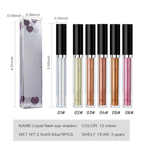 Image of SUAKE Liquid Sparkling Glitter Eyeshadow Stick Pack - High Pigment Shimmer Metallic Eye Shadow, Long-Lasting, White Blue Black Gold Purple Bold Colors,Quicking-Dry (1#-6#, Pack of 6)