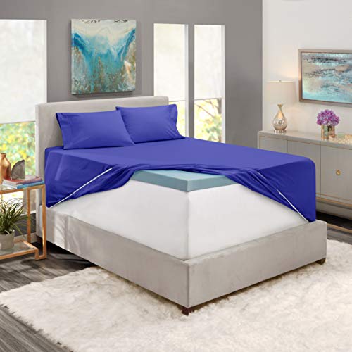 Image of Nestl Queen Bed Sheet Set - Royal Blue - 4-Piece Extra Deep Pocket | Instantly Soft, Night-One Ready (No Wash Required). Fits Extra Deep Pockets up to 24 Inches, 360-Degree Elastic Grip