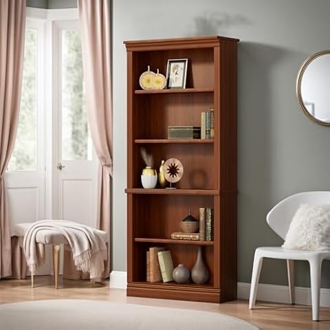 Furniwell Bookcase Bookshelves, 5-Shelf Tall Bookcase 72" Wood Open Display Floor Bookshelf, Large Storage Organizer for Library, Bedroom, Living Room (Cherry) Cover