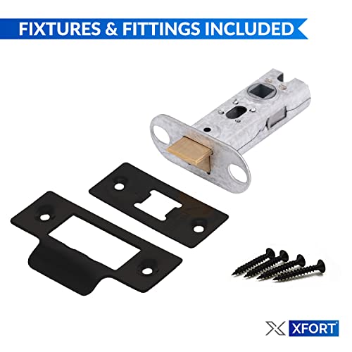 XFORT Tubular Latch, Matt Black, Tubular Door Latch for Internal Wooden Doors, (2 Pack, 65mm)