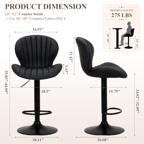 Image of COLAMY Bar Stools Set of 1,Swivel Adjustable Height Leather Bar Chair,Black