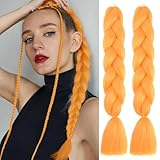 2 Pcs Orange Braiding Hair Extensions for Women 24 Inch Ombre Jumbo High Temperature Synthetic Braiding Hair Pre stretched Fiber Twist Crochet Hair for Autumn Thanksgiving Day Cosplay Party Makeup