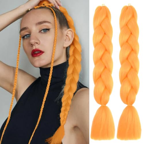 2 Pcs Orange Braiding Hair Extensions for Women 24 Inch Ombre Jumbo High Temperature Synthetic Braiding Hair Pre stretched Fiber Twist Crochet Hair for Autumn Thanksgiving Day Cosplay Party Makeup