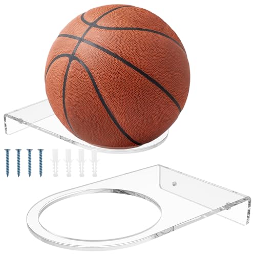 Guniata 2 Stück Ballhalterung Wand Ball Halterung Acryl Transparenter Ballhalter für Basketball Fußball Volleyball zur Präsentation und Aufbewahrung(transparente 2pcs)