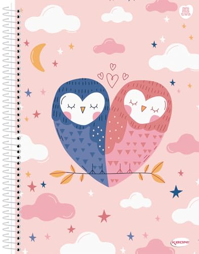 Caderno Universitário Animativa, 10 Matérias, Capa Dura, Kbom Feminino, 200 Folhas, Pacote com 4