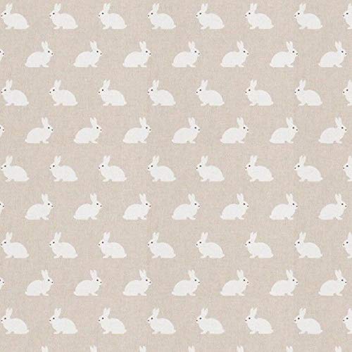 Balsara's Ltd - Tela de lino, diseño de conejos blancos para tapicería, cortinas, manualidades, bordado, cojín, confección de vestidos, bolsas de 138 cm de ancho