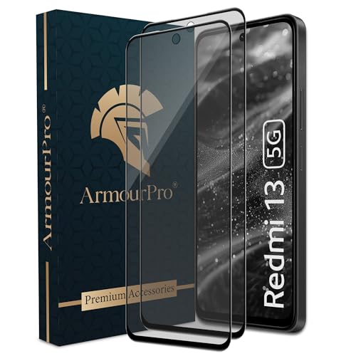 Image of ArmourPro Military Grade Matte Anti-Glare Tempered Glass Screen Protector for Redmi 13, Redmi 12 and Poco M6 Pro (6.79 Inch) With Installation Kit | Edge to Edge Coverage | Black (Pack of 2)