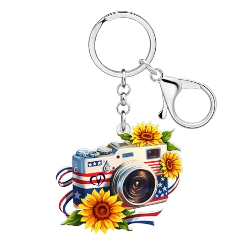 LONYOO Acrylic Camera Keychain 70s 80s Accessories Nostalgia Photography Gifts for Photographer Women Girls Kids Purse Charms (Red White and Blue)