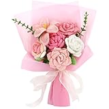 Marvogo Handmade Crochet Sunflowers Rose Daisy as a Gift for Lover, Family,Friends. Crochet Bouquet, Crocheted Yarn Flowers, Artificial Flower Finished Bouquet (Pink)