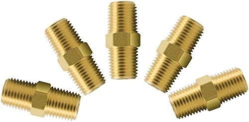 Brass Pipe Fitting 1/2" NPT Male x 1/4" NPT Male Reducing Hex Nipple Reducer Faucet Connector (Pack of 5)