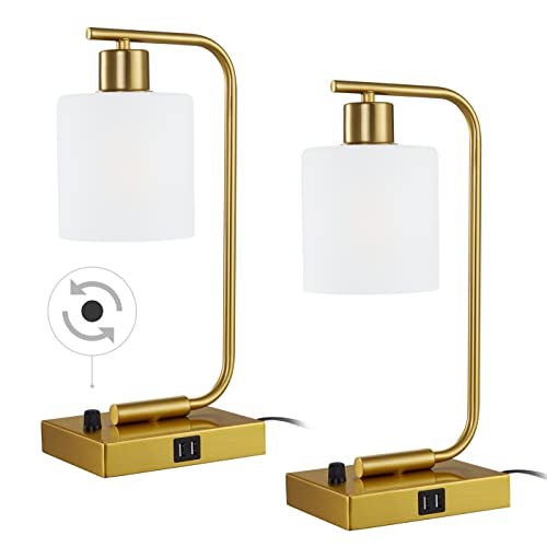 Hamilyeah Gold Table Lamps For Bedroom Set Of 2, Steless Dimmable Desk Lamps For Home Office, Industrial Bedside Lamp With Usb Charging Port,Modern Nightstand Lamp With Frosted Glass,E26 Bulb Included #TOP20