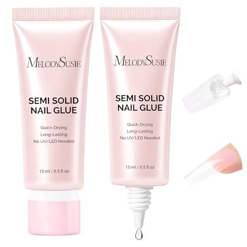Image of MelodySusie 2PCS Super Strong Nail Glue, Semi Solid Nail Glue Press On Nails, Quick Drying, No UV Lamp Needed, Long Lasting, Nail Glues DIY Home Salon Manicure 15ml