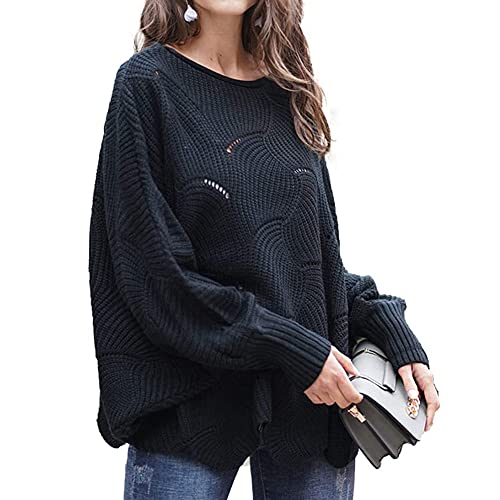 MIXIDON Suéter Mujer Suéter Mango Murciélago Jerséis Mujer Punto Fuera del Hombro Casual Suelto de Gran Tamaño Suéter Negro S Cover
