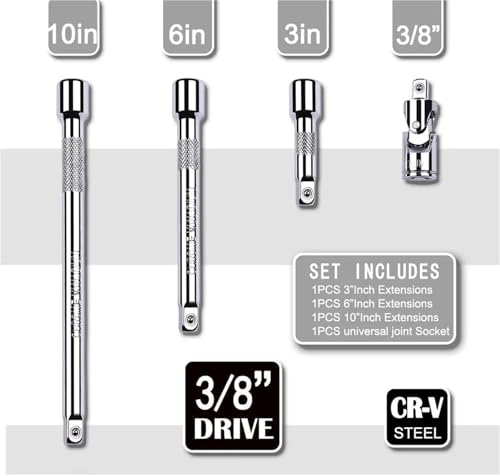Extensiones para vasos 3/8 y 1/4 para soltar tuercas bloqueadas sin espacio 3