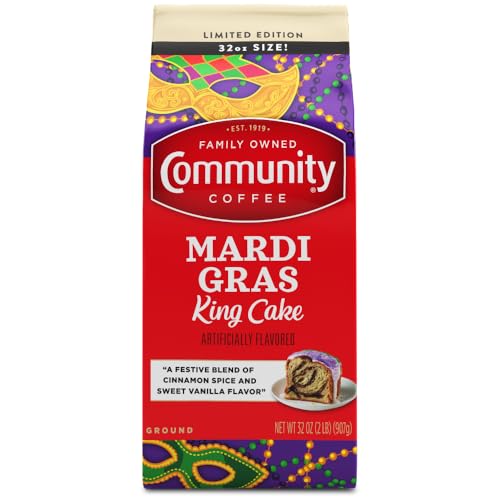 Community Coffee Mardi Gras King Cake Flavored 32 Ounces, Medium Roast Ground Coffee, 32 Ounce Bag (Pack of 1)