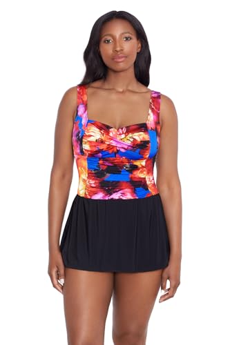 Longitude Women's Swimwear Twist Shirred Long Torso Soft Cup One Piece Swimdress