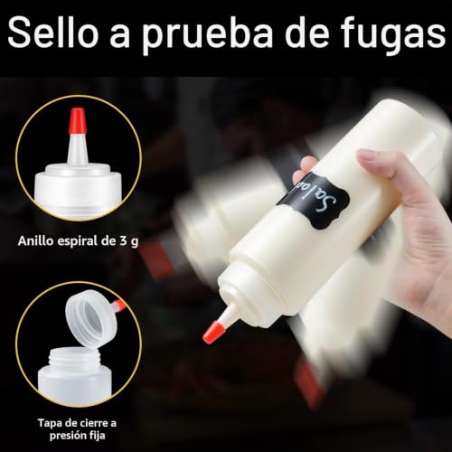 Miniatura 4 de Sopito Botella Apretón, 6 Unidades, 450 Ml, Reutilizable, Con Boquillas, Tapas, Etiquetas, Bolígrafo Y Cepillo, Dosificador Para Ketchup Mostaza Salsa Caliente Aceite Pigmento