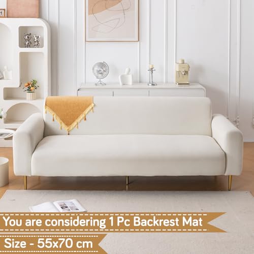 Image of HOKIPO 'Serenity Tassel' Chenille Sofa Back Cover with Tassels - 1 Pc Sunlit Amber (IN-894-GLD)