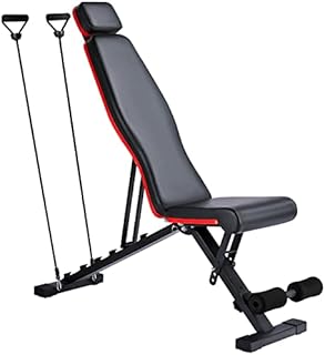 Yaheetech Adjustable Weight Bench-Foldable Workout Bench Press for Strength Training-Multipurpose Utility Exercise Incline/Decline Bench with Resistance Bands/Ropes for Home Gym